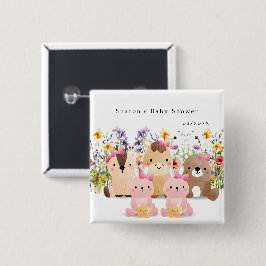 かわいいベビーシャワー ボタン | 動物と野の花 缶バッジ
