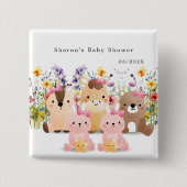 かわいいベビーシャワー ボタン | 動物と野の花 缶バッジ (正面)