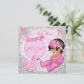 かわいいベビーシャワー 女の子 キッテン ピンクの雪の結晶 招待状 (スタンド正面)