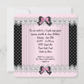 かわいいベビーシャワー 女の子 ピンクの水玉 ハイヒール 7 招待状 (裏面)