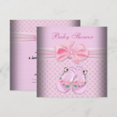かわいいベビーシャワー 女の子 ピンクの赤ちゃんブーツ シューズ 招待状 (正面/裏面)