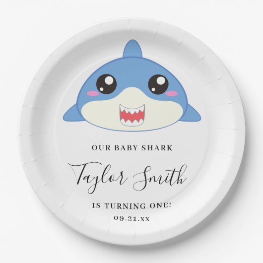 かわいいベビーシャーク誕生日パーティーの招待状 ペーパープレート (正面)