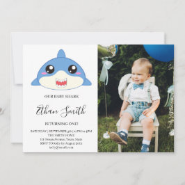 かわいいベビーシャーク誕生日フォト招待状 招待状
