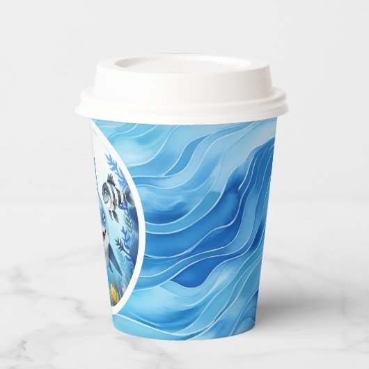 かわいいベビーシャーク魚ザシー誕生日ボーイ 紙コップ (左)