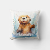 かわいいベビーシーオッターインウォーターパーソナライズされたスプラッシュ クッション (正面)