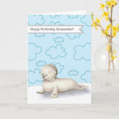 かわいいベビーシールパーソナライズされたハッピーバースデー カード (黄色い花)