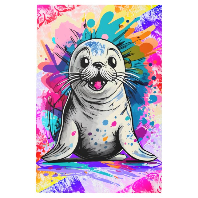 かわいいベビーシール – シカラフルール メタルプリント (正面)