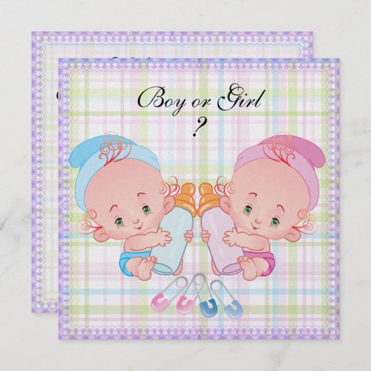 かわいいベビージェンダーリビールパーティの招待状 招待状 (正面/裏面)