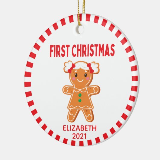 かわいいベビージンジャーブレッド女の子フォト初めてのクリスマス セラミックオーナメント (左)