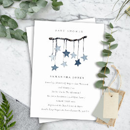 かわいいベビースターモバイルブルーボーイベビーシャワー招待状 サンキューカード