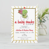 かわいいベビースネークが途中の金ゴールド赤ちゃんシャワー 招待状 (スタンド正面)