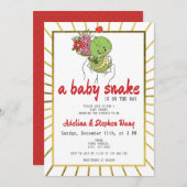 かわいいベビースネークが途中の金ゴールド赤ちゃんシャワー 招待状 (正面/裏面)