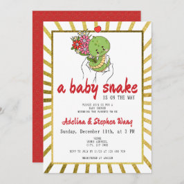 かわいいベビースネークが途中の金ゴールド赤ちゃんシャワー 招待状