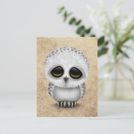 かわいいベビースノーウィークフクロウ老けた食感シック ポストカード (スタンド正面)