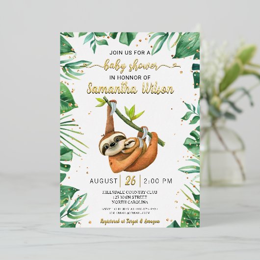 かわいいベビースロートトロピカルベビーシャワー実在 箔招待状 (立ち正面)