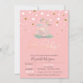 かわいいベビースワンクラウンスターズピンクベビーシャワー 招待状 (正面)