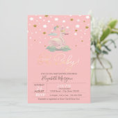 かわいいベビースワンクラウンスターズピンクベビーシャワー 招待状 (スタンド正面)