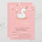 かわいいベビースワンクラウンスターベビーシャワー 招待状 (正面/裏面)