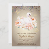 かわいいベビースワンズバラ紙吹雪ベビーシャワー 招待状 (正面)