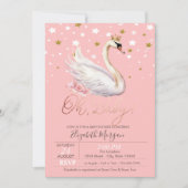 かわいいベビースワン 王冠 星 花 ベビーシャワー 招待状 (正面)