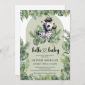 かわいいベビーゼブラウォーターカラー熱帯緑 招待状 (正面/裏面)