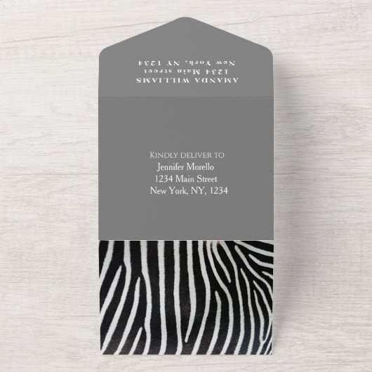 かわいいベビーゼブラサファリジャングルブラックウォーター色 オールインワン招待状 (外側)