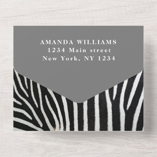 かわいいベビーゼブラサファリジャングルブラックウォーター色 オールインワン招待状 (裏面)