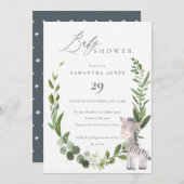 かわいいベビーゼブラリーフリースベビーシャワー招待状 サンキューカード (正面/裏面)