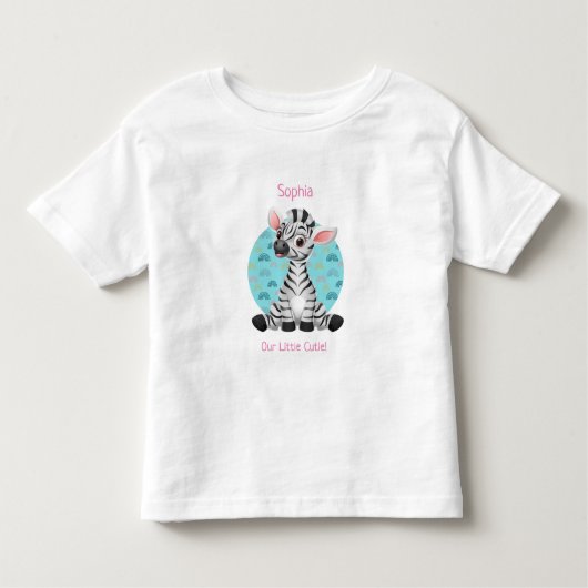 かわいいベビーゼブラ漫画， DIY名&あなたのテキストピンク トドラーTシャツ (正面)