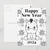 かわいいベビーゼブラ花火ブラック&ホワイト新年 ポストカード (正面/裏面)