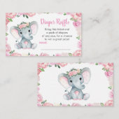 かわいいベビーゾウおむつラッフルチケット、ピンク エンクロージャーカード (正面/裏面)