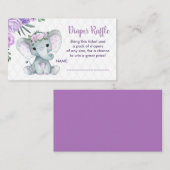 かわいいベビーゾウおむつラッフルチケット、紫 エンクロージャーカード (正面/裏面)