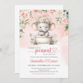 かわいいベビーゾウがシャワーを浴びる 招待状 (正面/裏面)