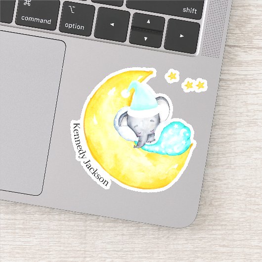 かわいいベビーゾウが月のビニールに眠る シール (詳細)