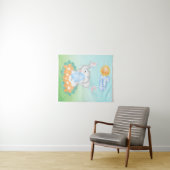 かわいいベビーゾウとオレンジ色の花タペストリー タペストリー (インサイチュ(横))