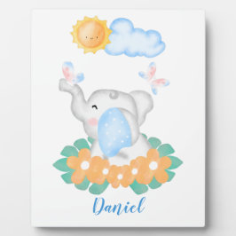 かわいいベビーゾウとオレンジ色の花プラーク フォトプラーク
