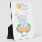 かわいいベビーゾウとオレンジ色の花プラーク フォトプラーク (側面)