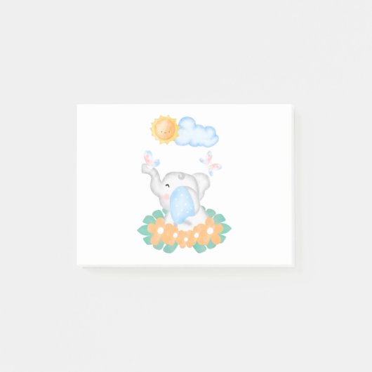 かわいいベビーゾウとオレンジ色の花ポストイットなし ポストイット (正面)