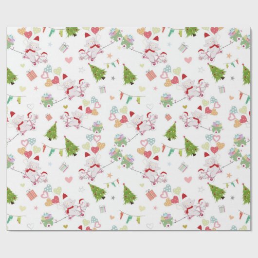 かわいいベビーゾウとバニー柄 ラッピングペーパー (フラット)