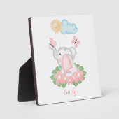 かわいいベビーゾウとピンクの花プラーク フォトプラーク (正面)