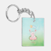 かわいいベビーゾウとピンクの花 キーホルダー (正面左)