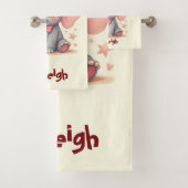 かわいいベビーゾウとピンクボウ バスタオルセット (インサイチュ)