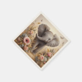 かわいいベビーゾウとフラワーキッズパーティー スタンダードカクテルナプキン (角)