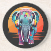 かわいいベビーゾウとヘッドフォン コースター (正面)