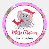 かわいいベビーゾウと動物園の動物のピンク ラウンドシール (正面)