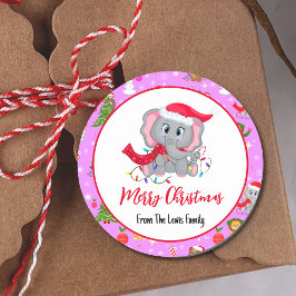 かわいいベビーゾウと動物園の動物のピンク ラウンドシール