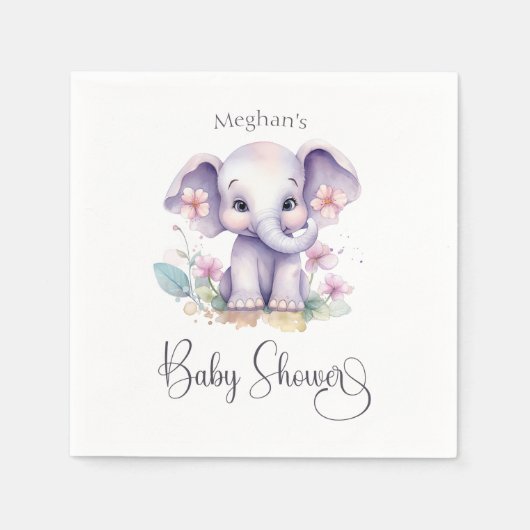 かわいいベビーゾウと花ベビーシャワー スタンダードカクテルナプキン (正面)