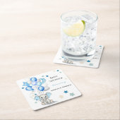 かわいいベビーゾウと風船ボーイベビーシャワー スクエアペーパーコースター (インサイチュ)