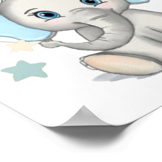 かわいいベビーゾウと風船ボーイベビーシャワー ポスター (角)