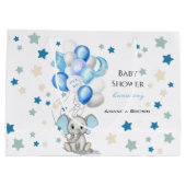 かわいいベビーゾウと風船ボーイベビーシャワー ラージペーパーバッグ (裏面)